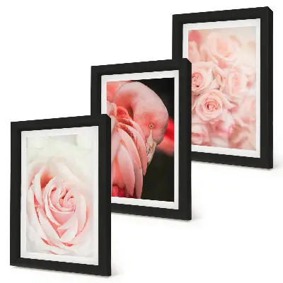 Set van ingelijste schilderijen met pastelroze flamingo's in delicate tinten