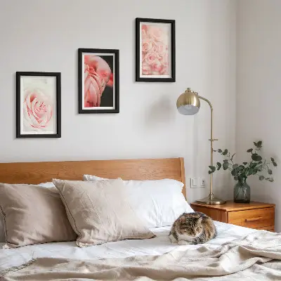 Set van ingelijste schilderijen met pastelroze flamingo's in delicate tinten
