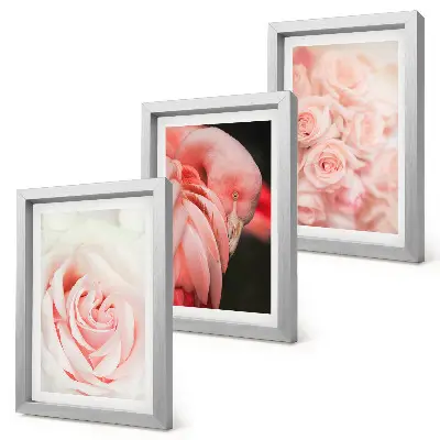 Set van ingelijste schilderijen met pastelroze flamingo's in delicate tinten
