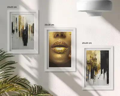 Set van ingelijste schilderijen met abstracte kunst en een vrouwenportret