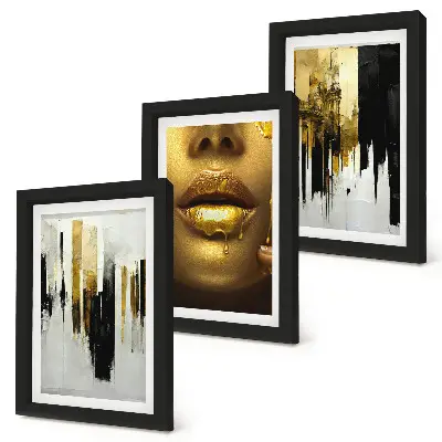 Set van ingelijste schilderijen met abstracte kunst en een vrouwenportret