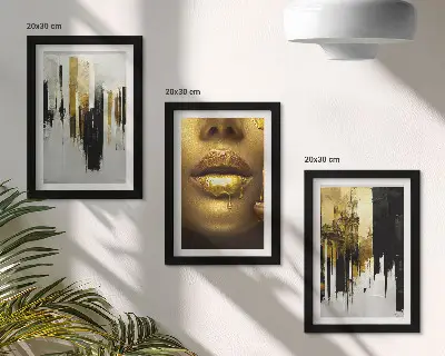 Set van ingelijste schilderijen met abstracte kunst en een vrouwenportret