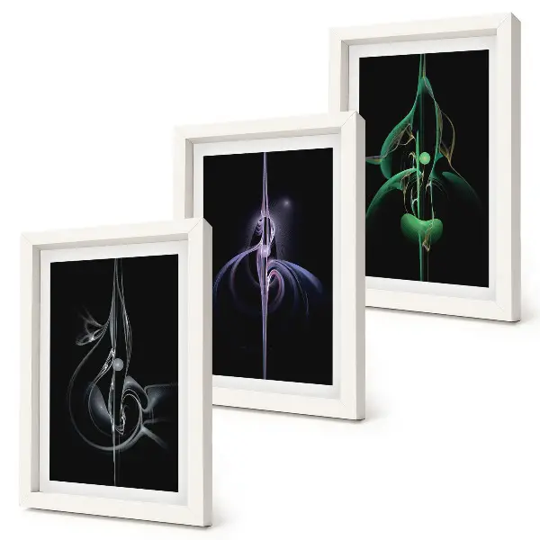 Gallery wall met abstracte patronen in zwart- en kleurtinten