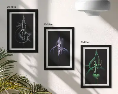 Gallery wall met abstracte patronen in zwart- en kleurtinten