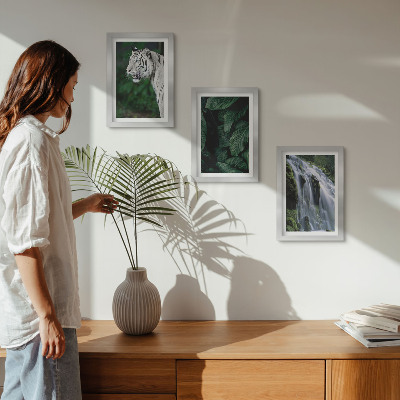 Gallery wall Witte tijgerbladeren en een waterval in een natuurlijke omgeving