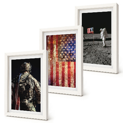 Set van ingelijste schilderijen Amerikaanse nationale symbolen, de vlag van de VS