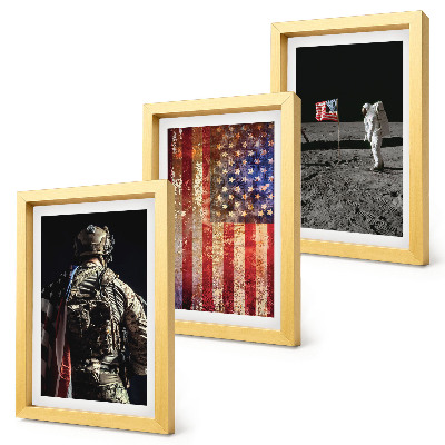 Set van ingelijste schilderijen Amerikaanse nationale symbolen, de vlag van de VS
