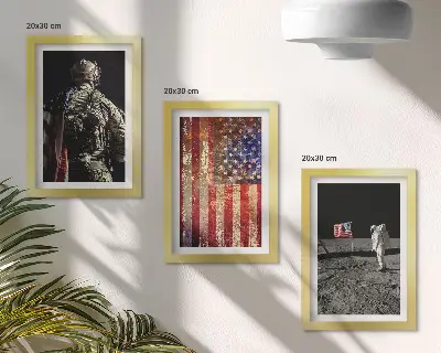 Set ingelijste schilderijen met Amerikaanse nationale symbolen en de vlag van de VS