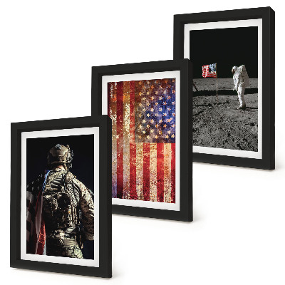 Set van ingelijste schilderijen Amerikaanse nationale symbolen, de vlag van de VS
