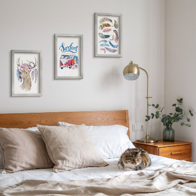 Gallery wall Hert met gewei en bloemen, vakantiebusje, veren