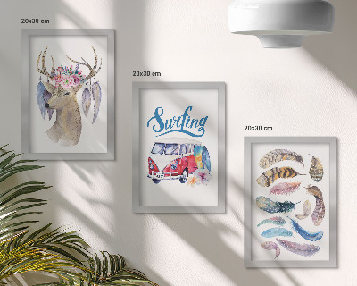 Gallery wall Hert met gewei en bloemen, vakantiebusje, veren