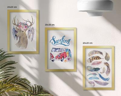 Gallery wall Hert met gewei en bloemen, vakantiebusje, veren