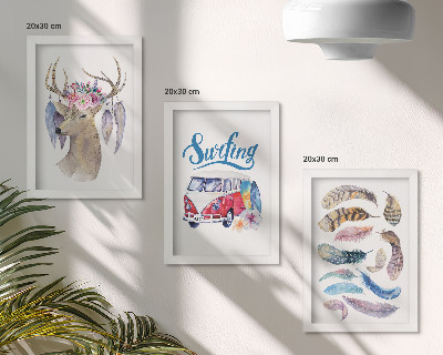 Gallery wall Hert met gewei en bloemen, vakantiebusje, veren