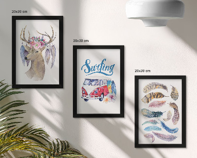 Gallery wall Hert met gewei en bloemen, vakantiebusje, veren