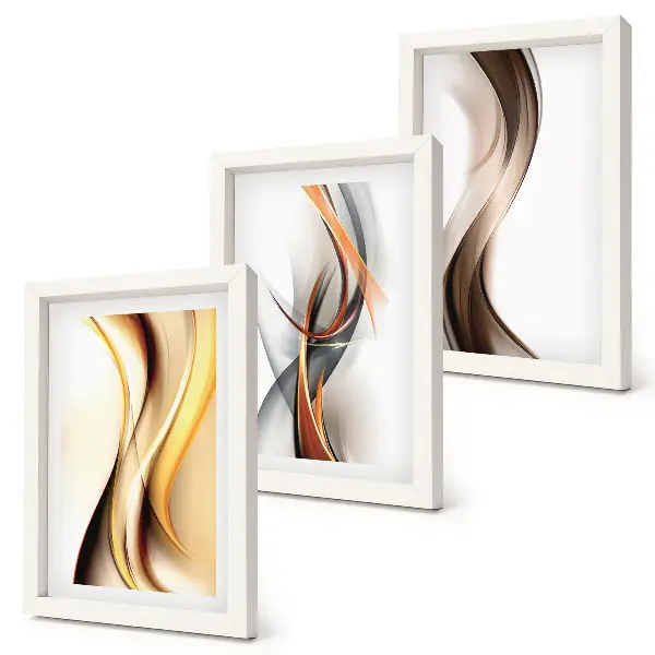 Gallery wall met golven in tinten geel, grijs en bruin