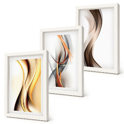 Gallery wall Golven in tinten geel, grijs en bruin.