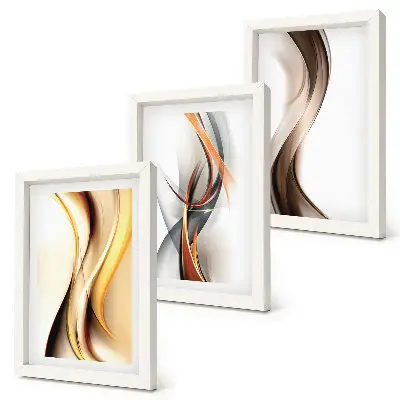 Gallery wall met golven in tinten geel, grijs en bruin