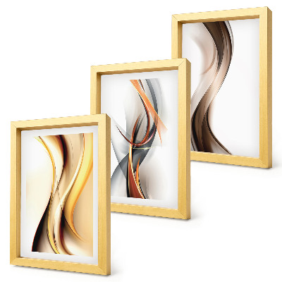 Gallery wall Golven in tinten geel, grijs en bruin.