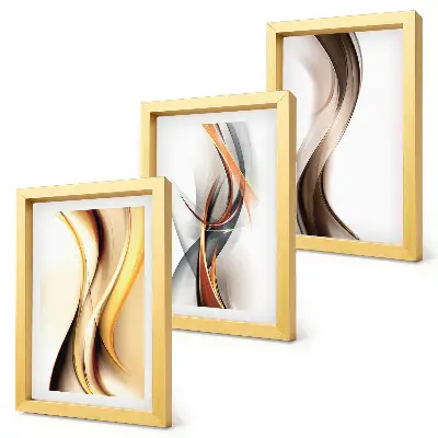 Gallery wall met golven in tinten geel, grijs en bruin