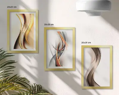 Gallery wall met golven in tinten geel, grijs en bruin
