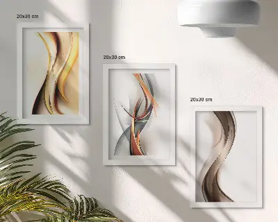 Gallery wall met golven in tinten geel, grijs en bruin
