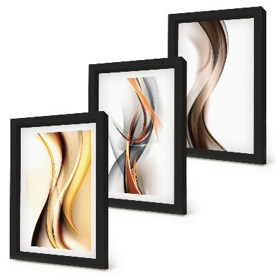Gallery wall Golven in tinten geel, grijs en bruin.