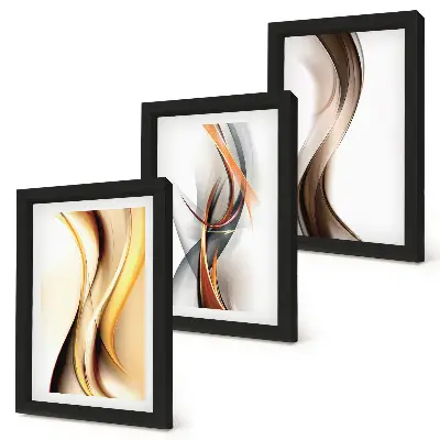 Gallery wall met golven in tinten geel, grijs en bruin