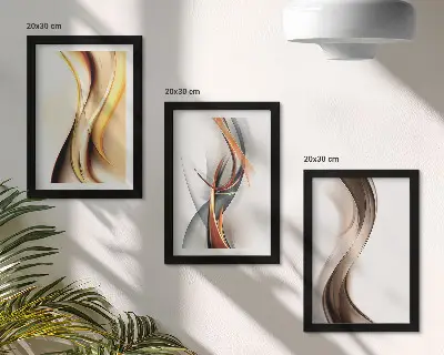 Gallery wall met golven in tinten geel, grijs en bruin