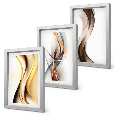 Gallery wall met golven in tinten geel, grijs en bruin