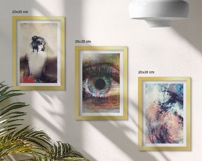 Set van ingelijste schilderijen Portret van een vrouwenoog, abstracte kleuren, emoties