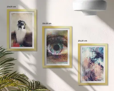 Set ingelijste schilderijen portret van een vrouwenoog in abstracte kleuren met emotionele uitstraling