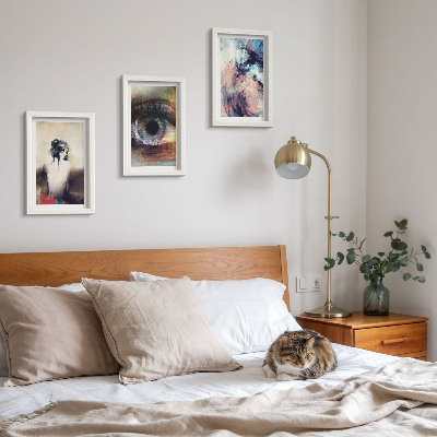 Set van ingelijste schilderijen Portret van een vrouwenoog, abstracte kleuren, emoties