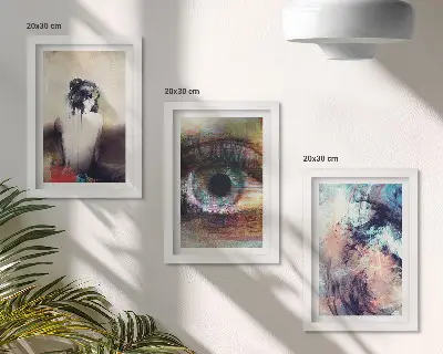 Set ingelijste schilderijen portret van een vrouwenoog in abstracte kleuren met emotionele uitstraling
