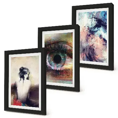 Set ingelijste schilderijen portret van een vrouwenoog in abstracte kleuren met emotionele uitstraling
