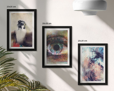 Set van ingelijste schilderijen Portret van een vrouwenoog, abstracte kleuren, emoties