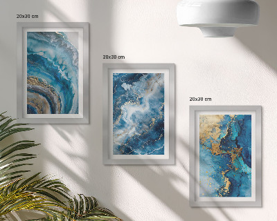Gallery wall Blauwe abstracte patronen in drie schilderijen