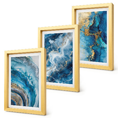 Gallery wall Blauwe abstracte patronen in drie schilderijen