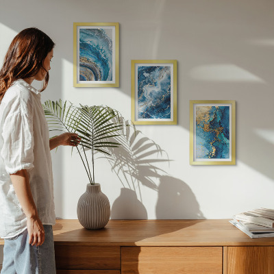 Gallery wall Blauwe abstracte patronen in drie schilderijen