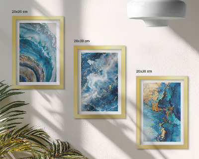 Gallery wall Blauwe abstracte patronen in drie schilderijen