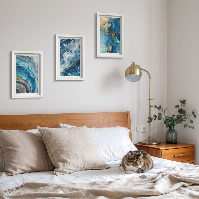 Gallery wall Blauwe abstracte patronen in drie schilderijen