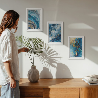 Gallery wall Blauwe abstracte patronen in drie schilderijen