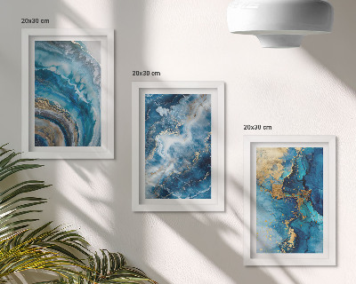 Gallery wall Blauwe abstracte patronen in drie schilderijen