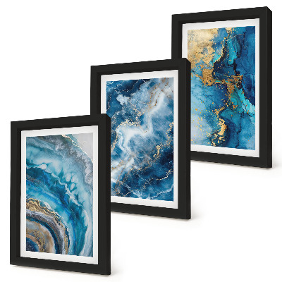 Gallery wall Blauwe abstracte patronen in drie schilderijen