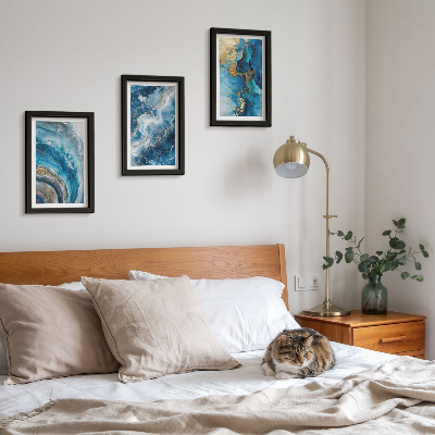 Gallery wall Blauwe abstracte patronen in drie schilderijen