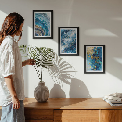 Gallery wall Blauwe abstracte patronen in drie schilderijen