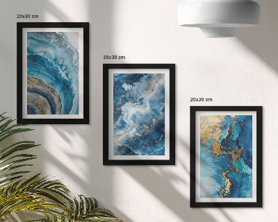 Gallery wall Blauwe abstracte patronen in drie schilderijen
