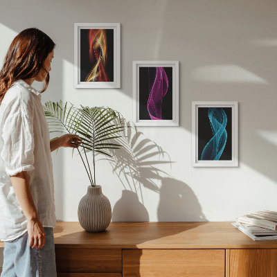 Gallery wall Golven van kleurrijke neonlijnen op een donkere achtergrond
