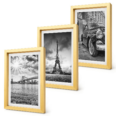 Set van ingelijste schilderijen Stadsgezichten, bruggen, Eiffeltoren, klassieke auto