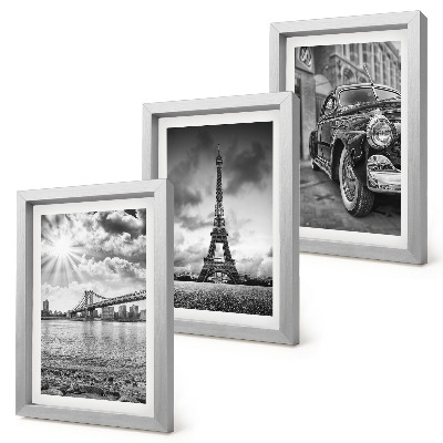Set van ingelijste schilderijen Stadsgezichten, bruggen, Eiffeltoren, klassieke auto
