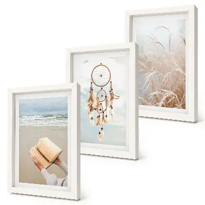 Set ingelijste schilderijen vredige landschappen met delicate zomerse uitzichten in boho-stijl